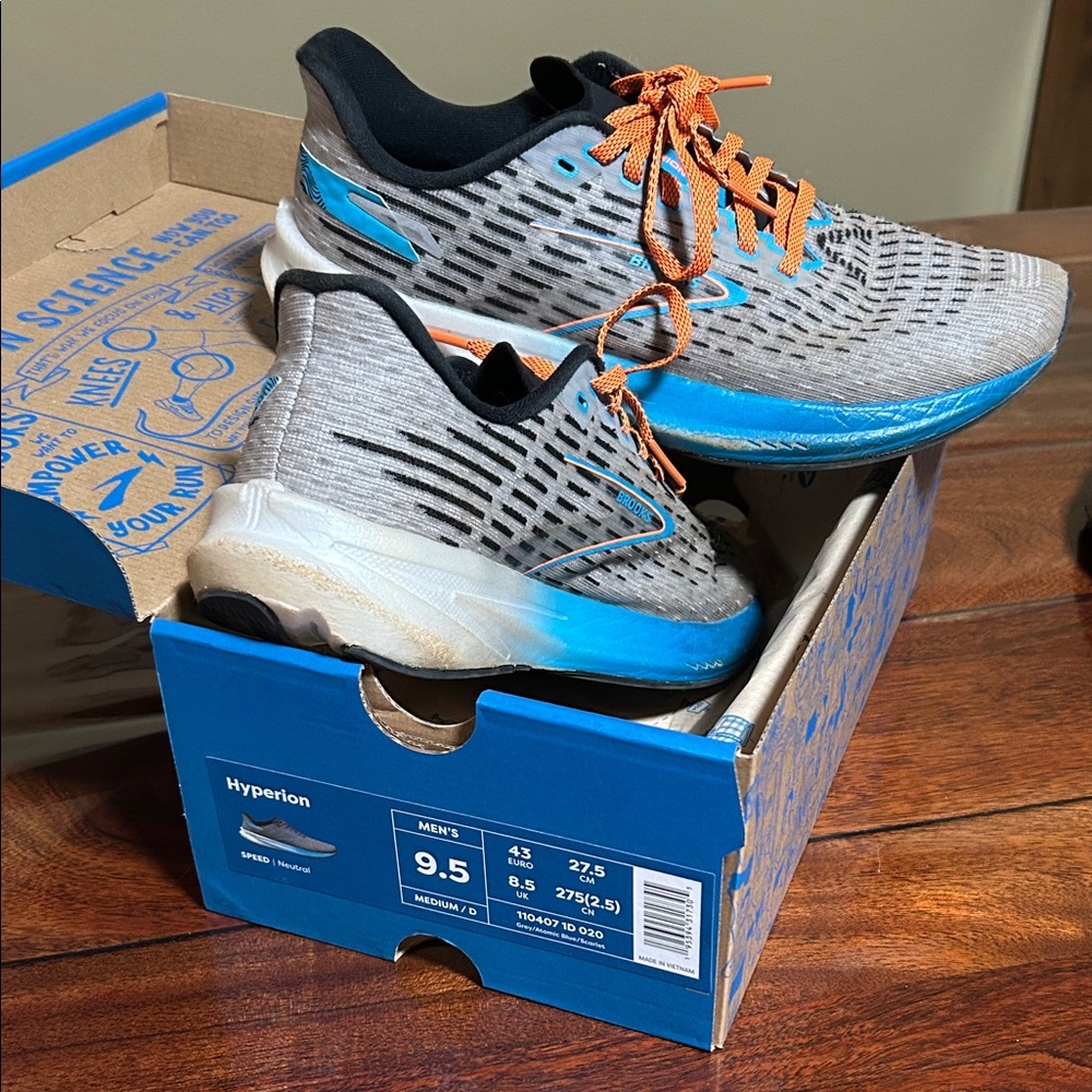 Brooks mens Sneakers in Gray and Blue with Orange Accents